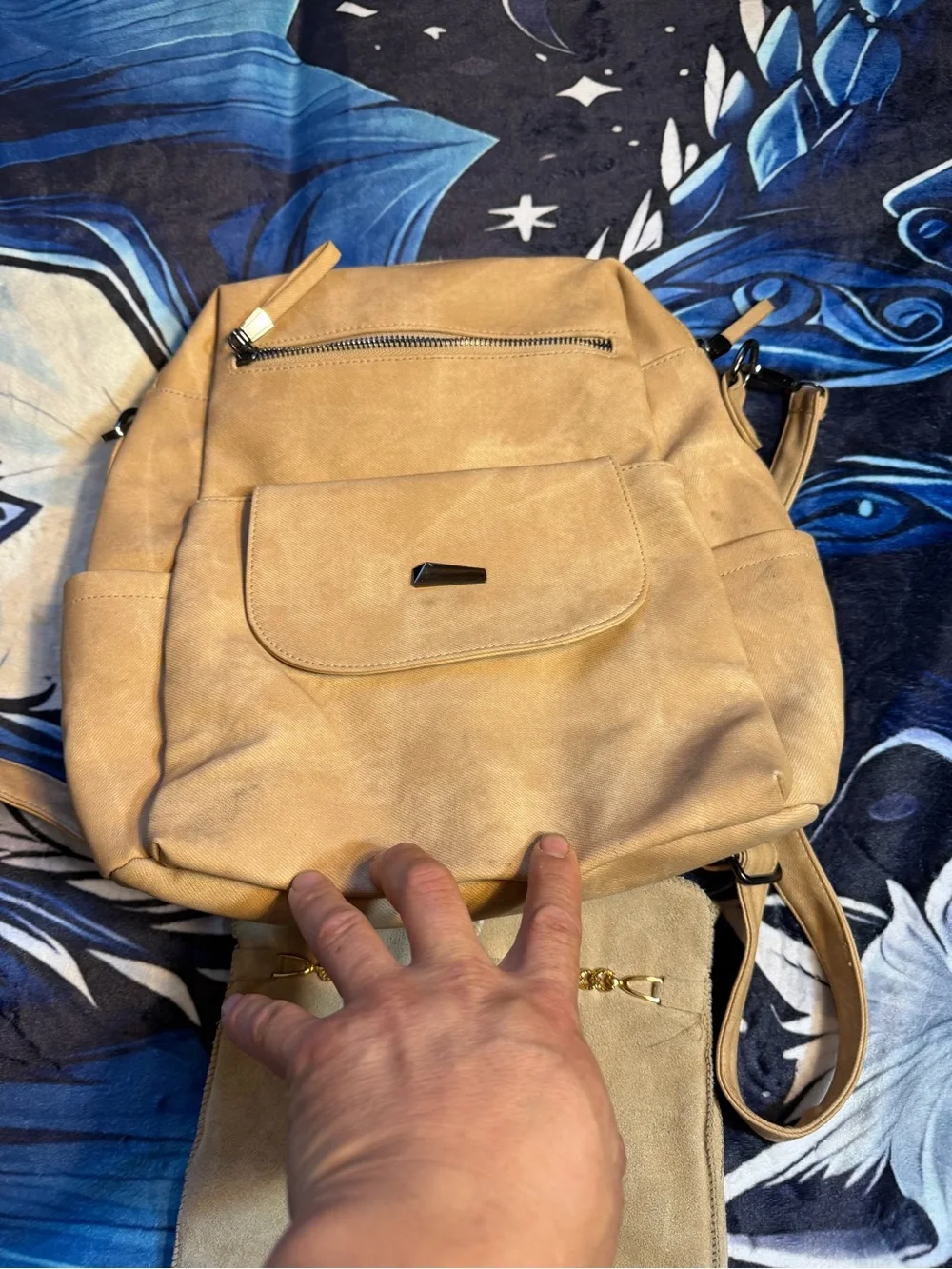 Neutral Tan Suede Backpack with Matching Gloves - Men